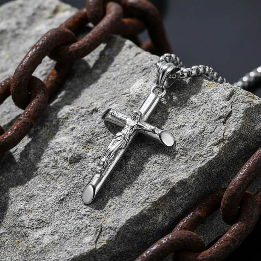 Punk Jesus Suffering Stainless Steel Cross Pendant