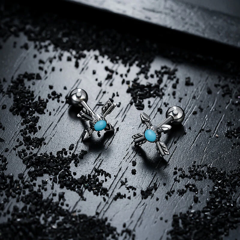 Vintage Gem Cross Arrow Stainless Steel Stud Earrings