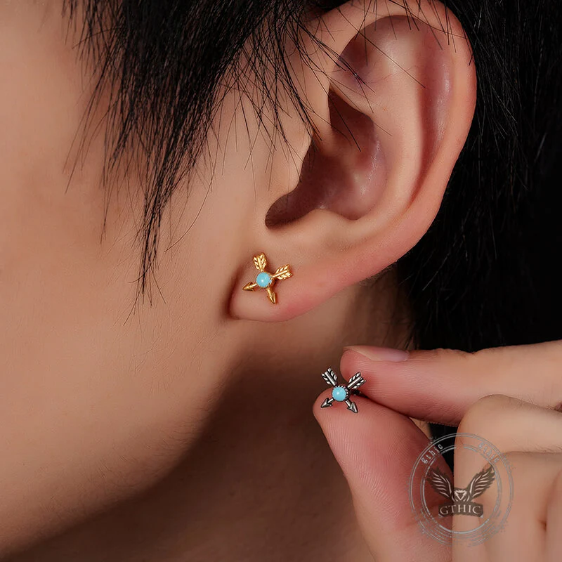 Vintage Gem Cross Arrow Stainless Steel Stud Earrings
