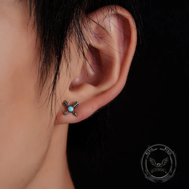 Vintage Gem Cross Arrow Stainless Steel Stud Earrings