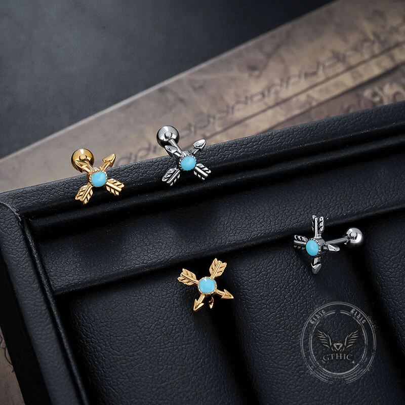 Vintage Gem Cross Arrow Stainless Steel Stud Earrings