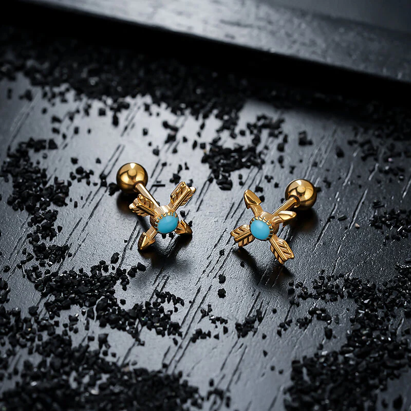 Vintage Gem Cross Arrow Stainless Steel Stud Earrings