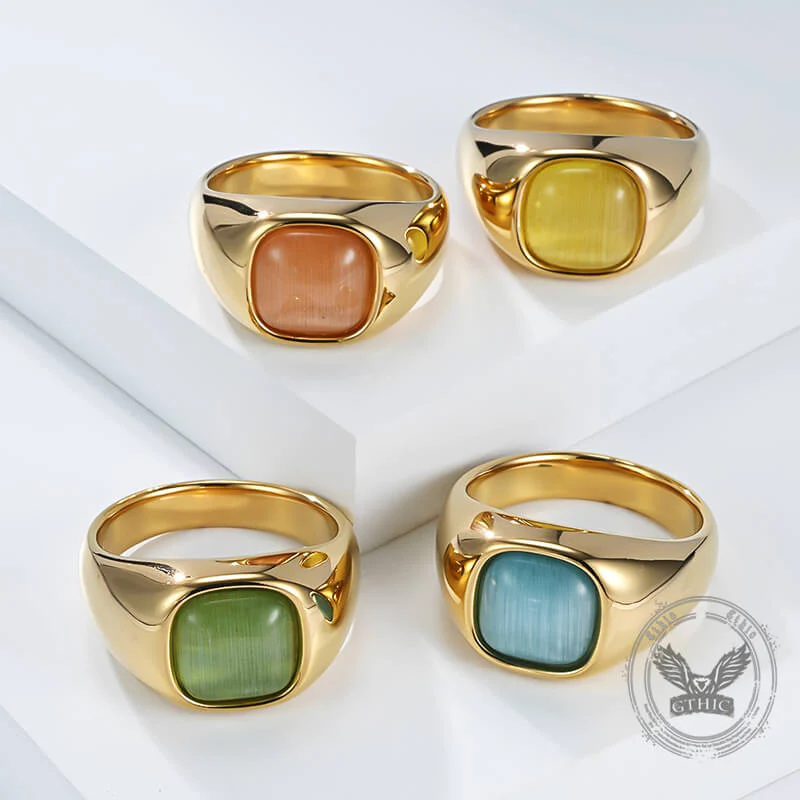 Minimalist Cat's Eye Stone Stainless Steel Versatile Ring