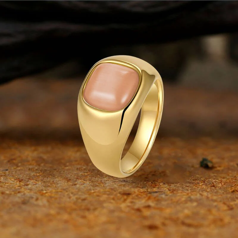 Minimalist Cat's Eye Stone Stainless Steel Versatile Ring