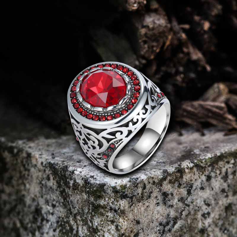 Vintage Pattern Gemstone-Set Stainless Steel Ring