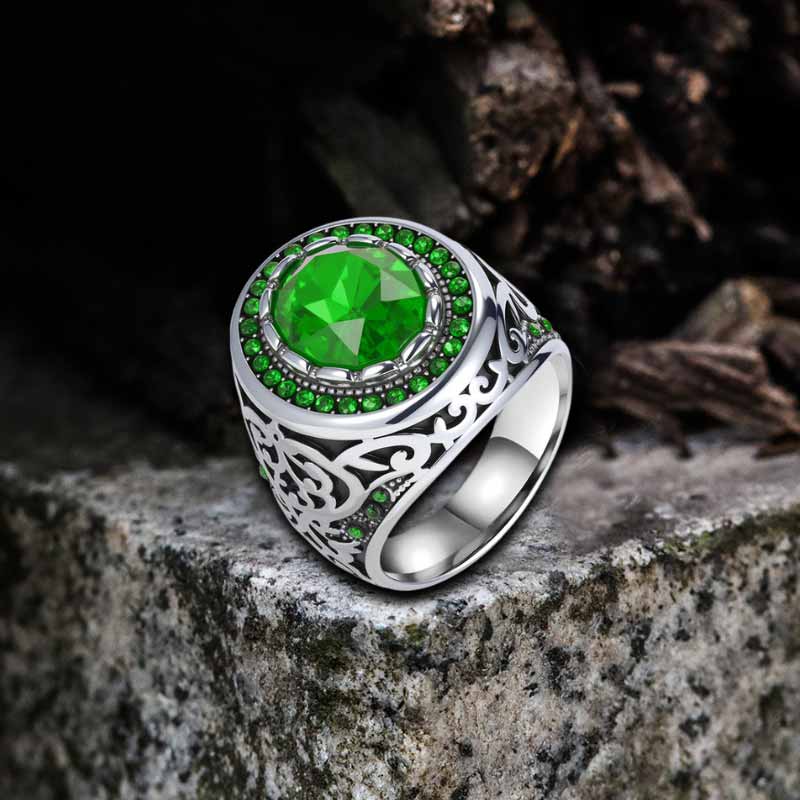 Vintage Pattern Gemstone-Set Stainless Steel Ring