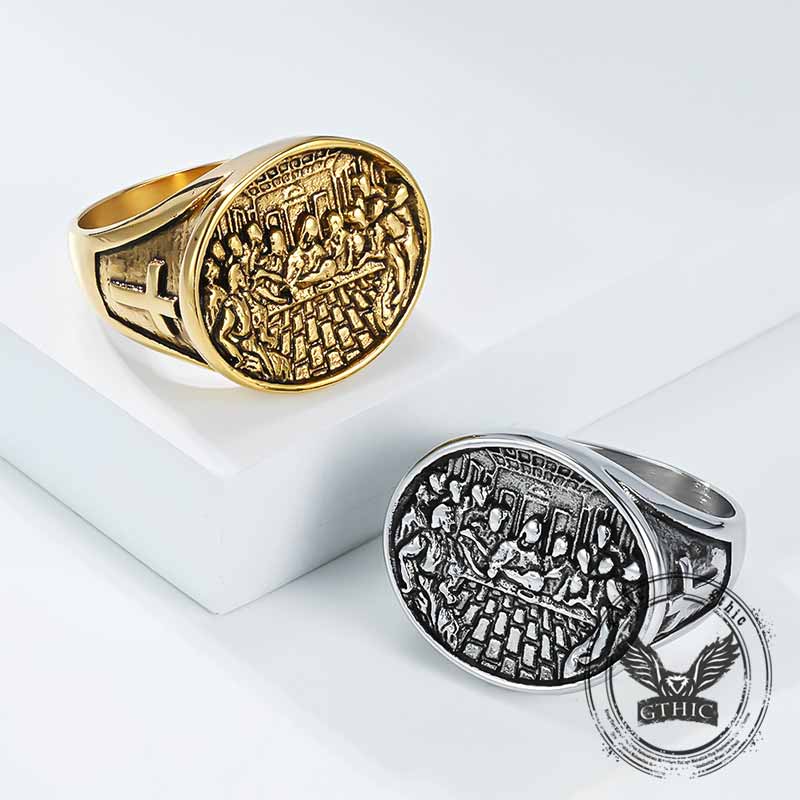 Vintage Last Supper Cross Stainless Steel Ring