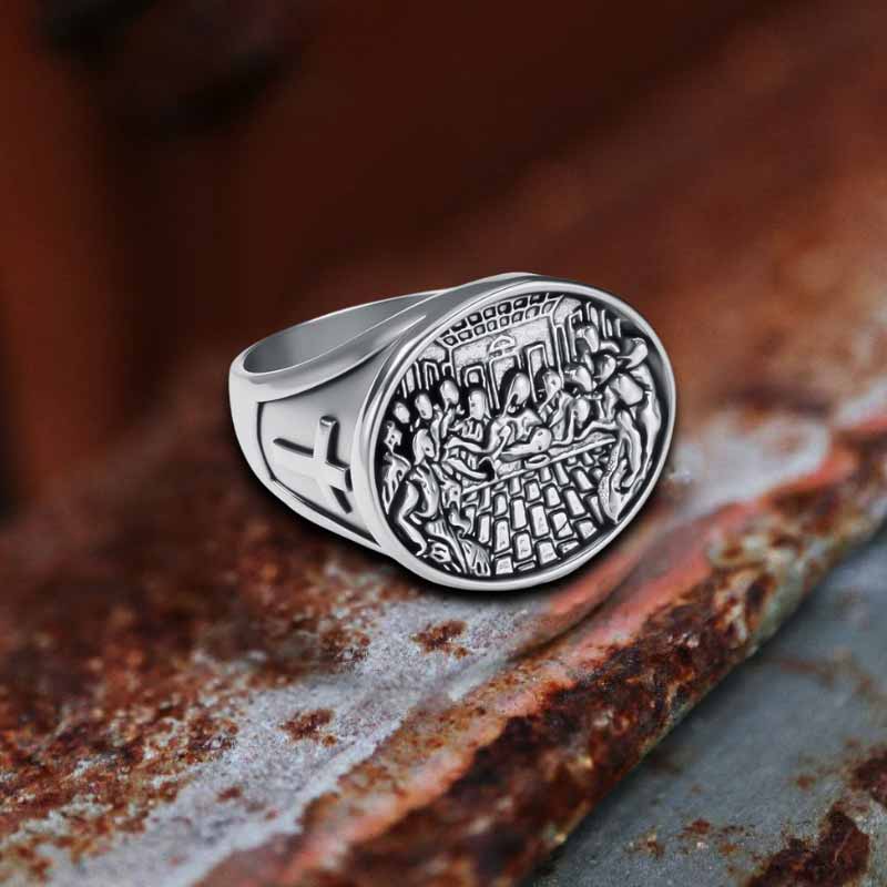 Vintage Last Supper Cross Stainless Steel Ring
