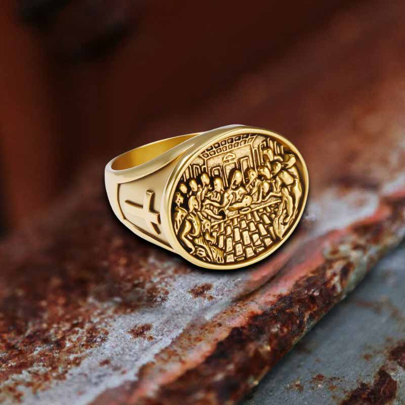 Vintage Last Supper Cross Stainless Steel Ring