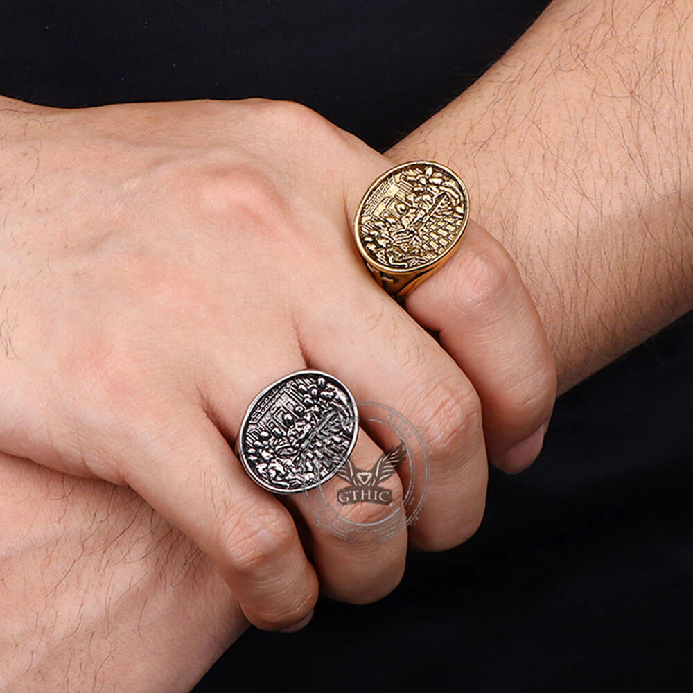 Vintage Last Supper Cross Stainless Steel Ring