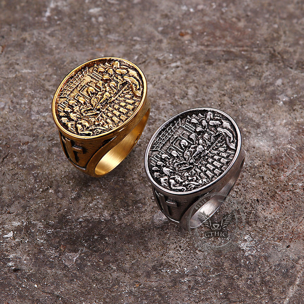 Vintage Last Supper Cross Stainless Steel Ring