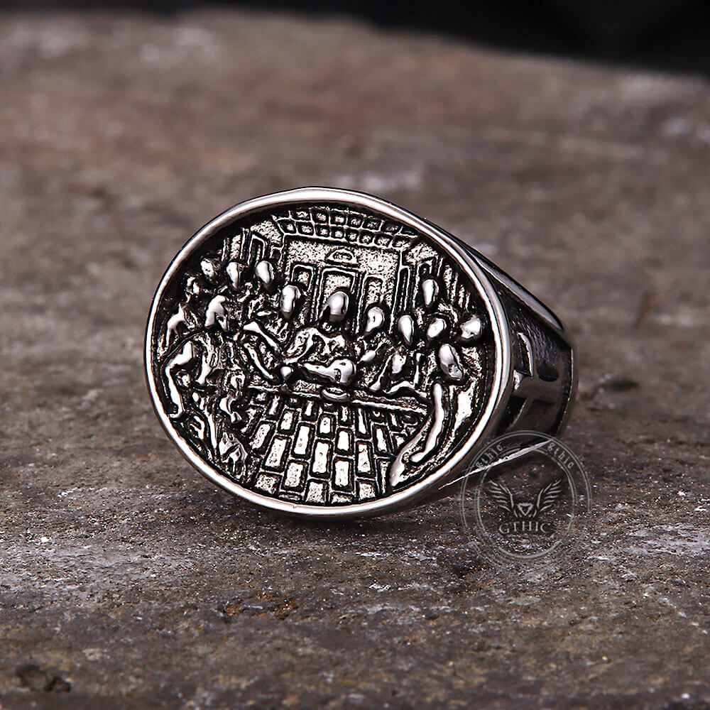 Vintage Last Supper Cross Stainless Steel Ring