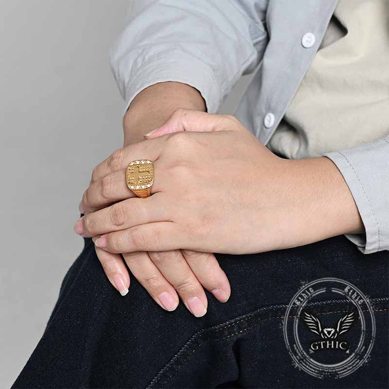 Fashion Cross Diamond-Set Stainless Steel Ring