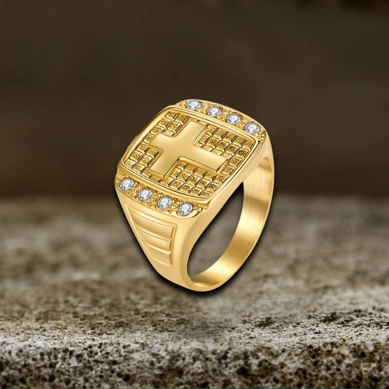 Fashion Cross Diamond-Set Stainless Steel Ring