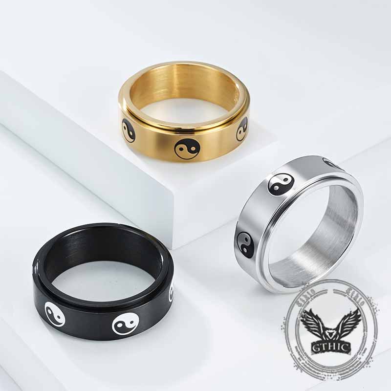 Tai Chi Yin Yang Fish Stainless Steel Spinner Ring