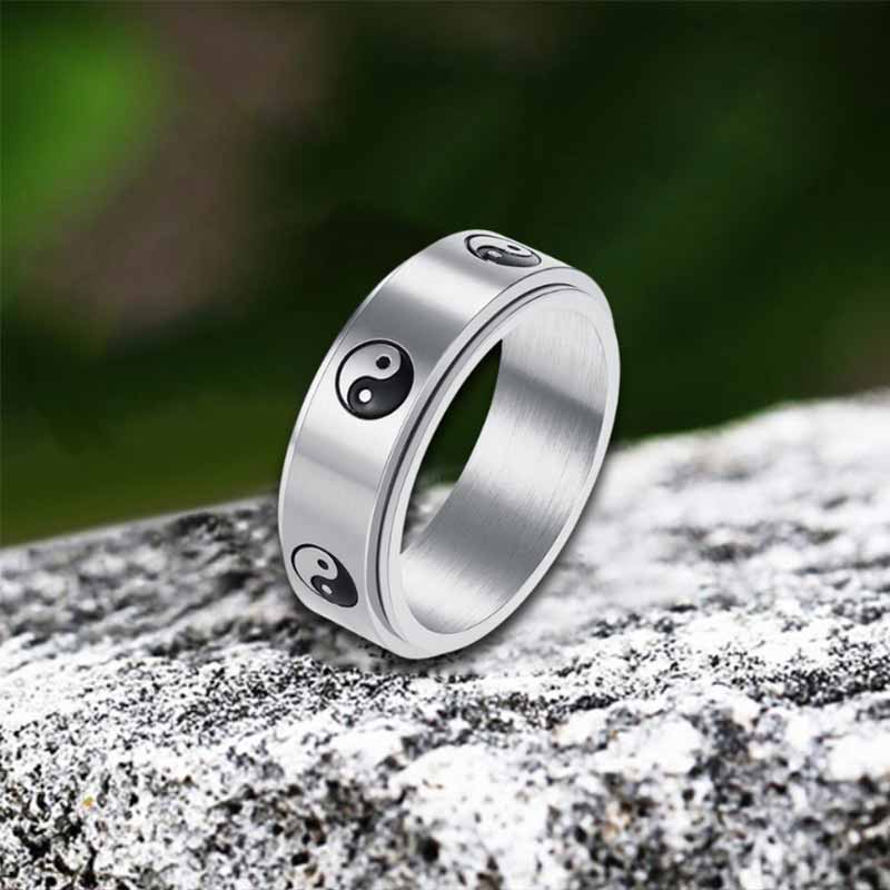 Tai Chi Yin Yang Fish Stainless Steel Spinner Ring
