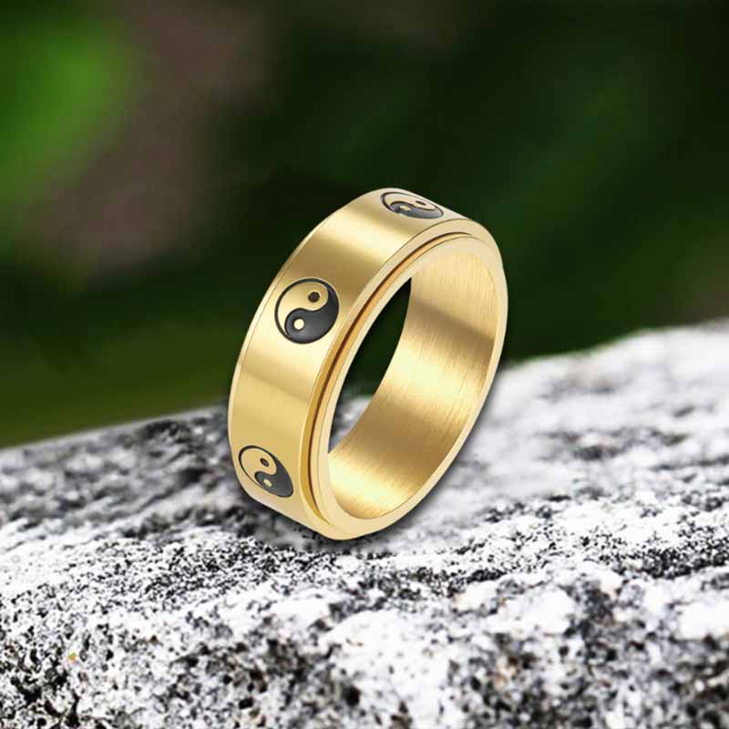Tai Chi Yin Yang Fish Stainless Steel Spinner Ring