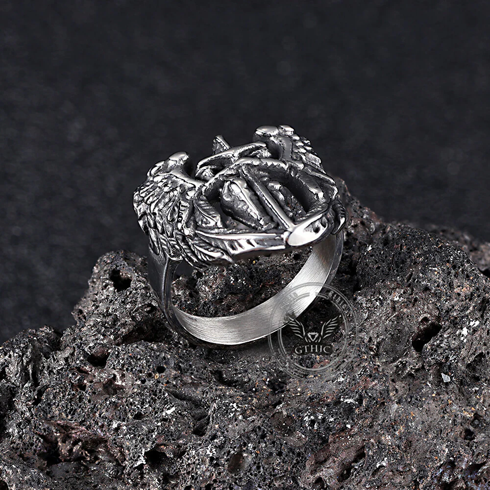 Vintage St. Michael Archangel Stainless Steel Hollow Ring