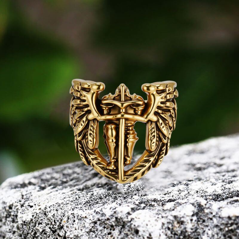 Vintage St. Michael Archangel Stainless Steel Hollow Ring