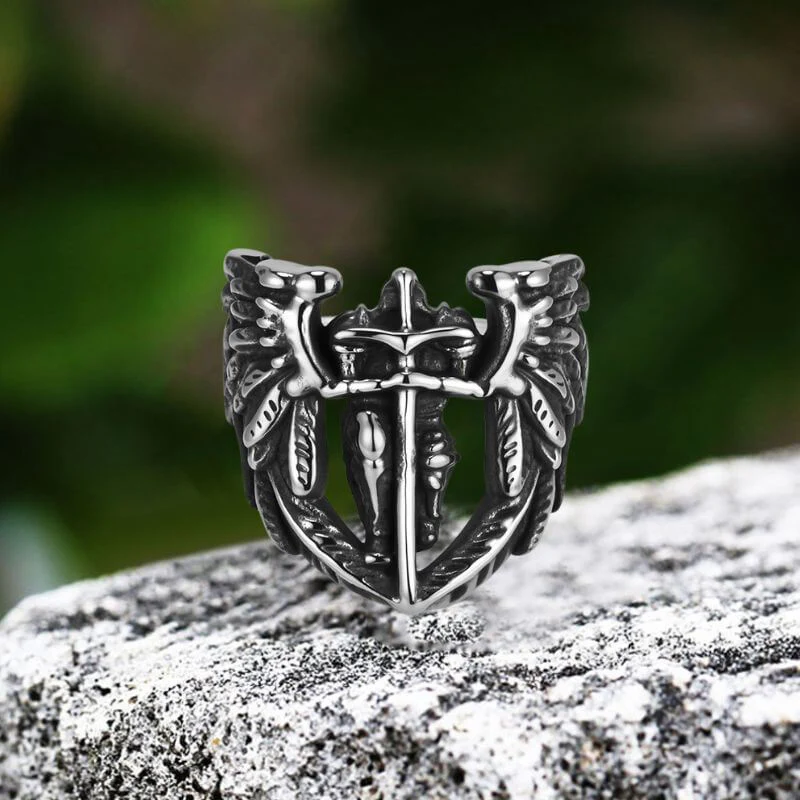 Vintage St. Michael Archangel Stainless Steel Hollow Ring