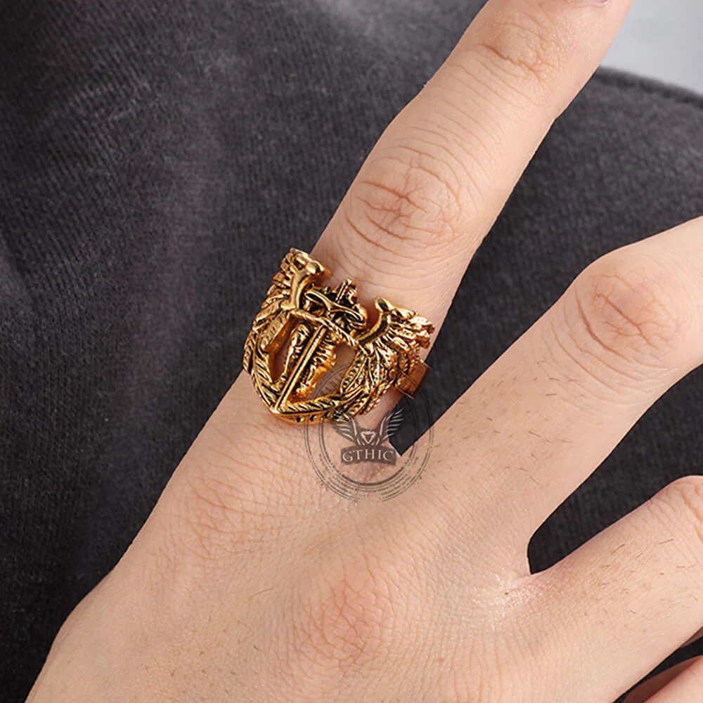 Vintage St. Michael Archangel Stainless Steel Hollow Ring