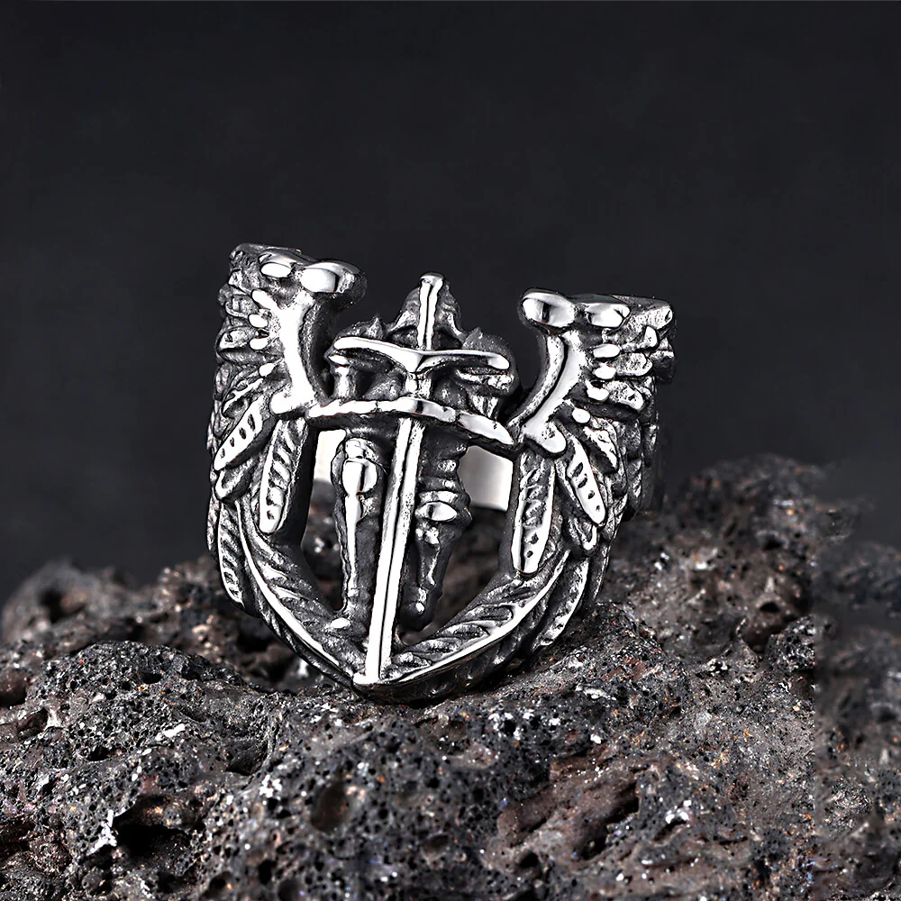 Vintage St. Michael Archangel Stainless Steel Hollow Ring