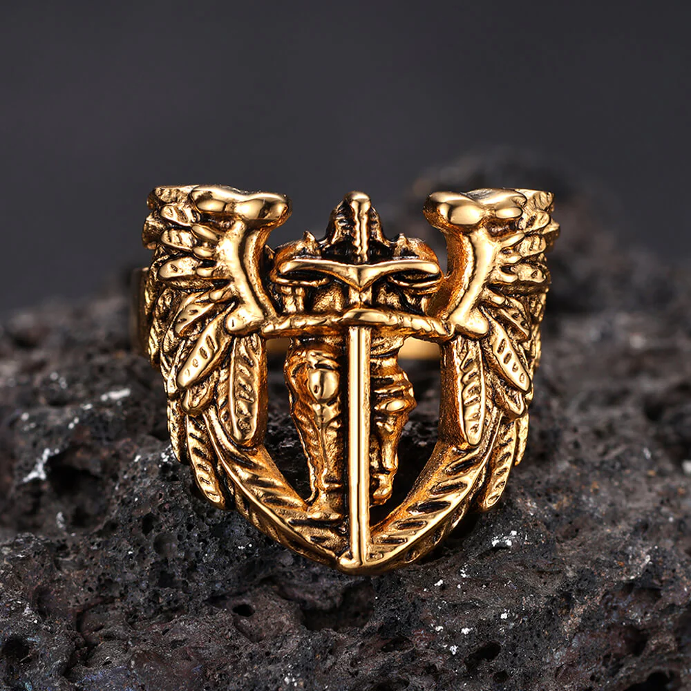 Vintage St. Michael Archangel Stainless Steel Hollow Ring