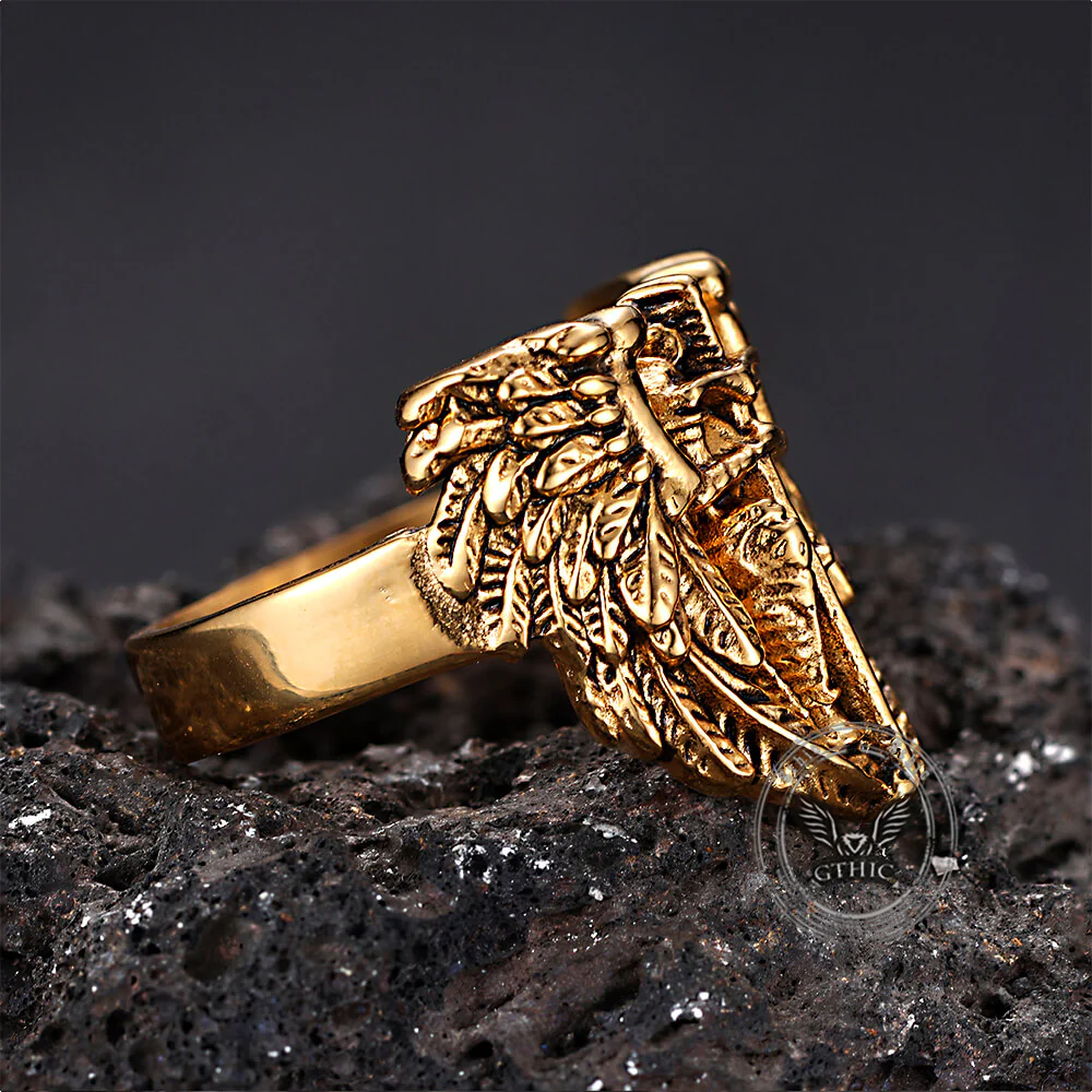 Vintage St. Michael Archangel Stainless Steel Hollow Ring