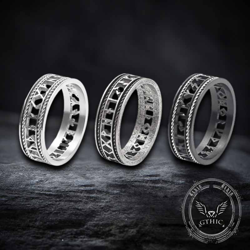Nordic Openwork Viking Runes Stainless Steel Ring