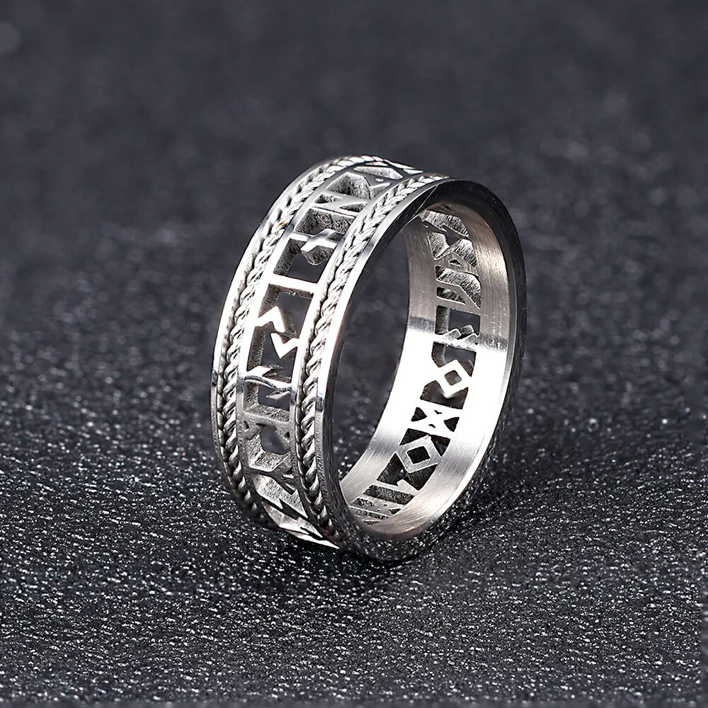 Nordic Openwork Viking Runes Stainless Steel Ring