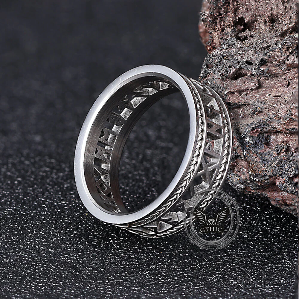 Nordic Openwork Viking Runes Stainless Steel Ring