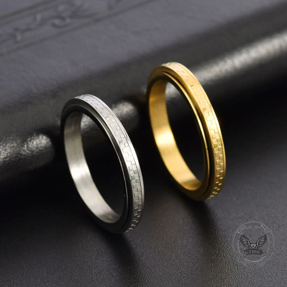 Simple 3mm Chessboard Stainless Steel Spinner Ring