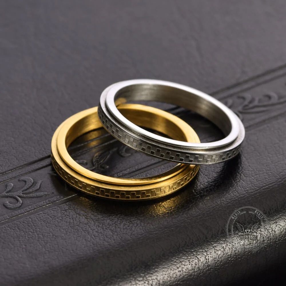 Simple 3mm Chessboard Stainless Steel Spinner Ring