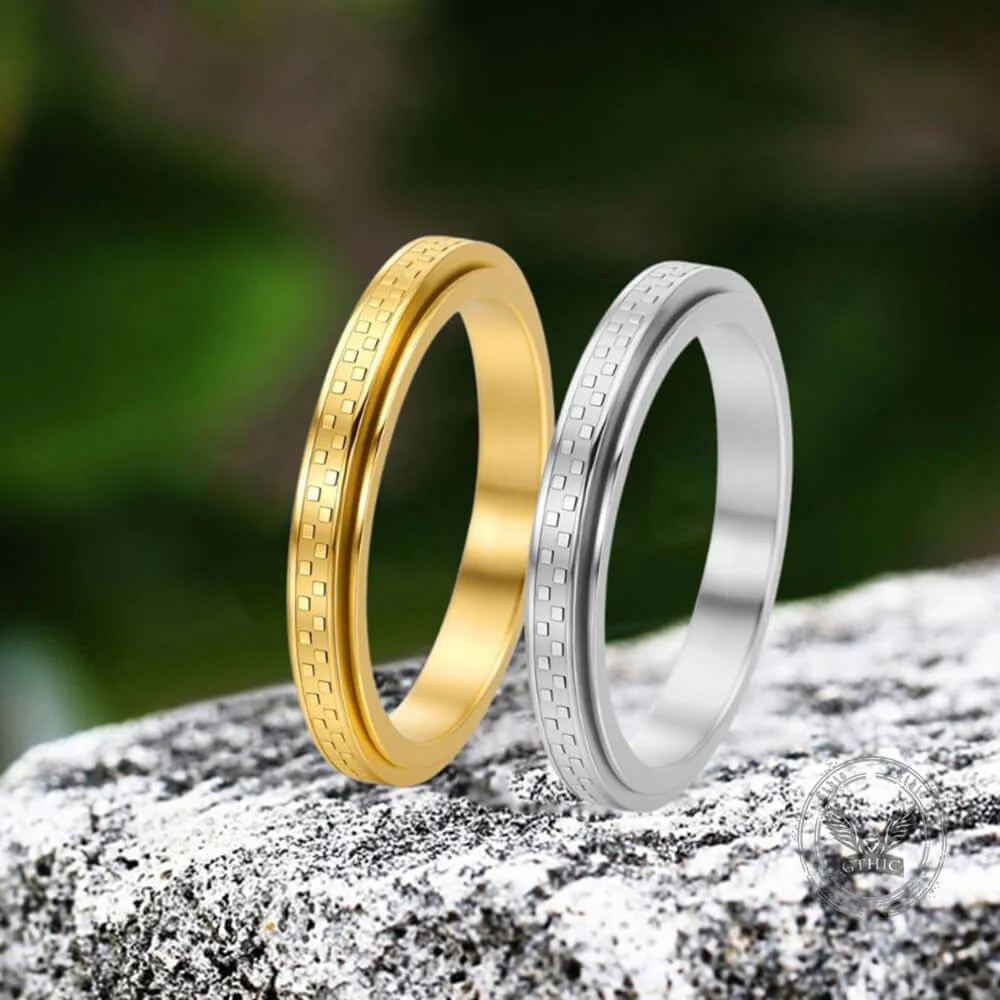 Simple 3mm Chessboard Stainless Steel Spinner Ring