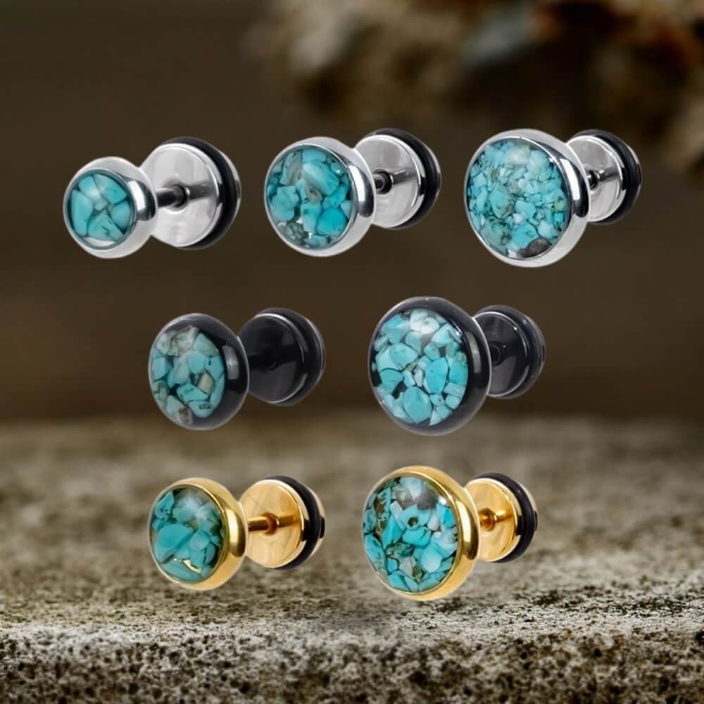 Simple Round Turquoise Stainless Steel Stud Earrings