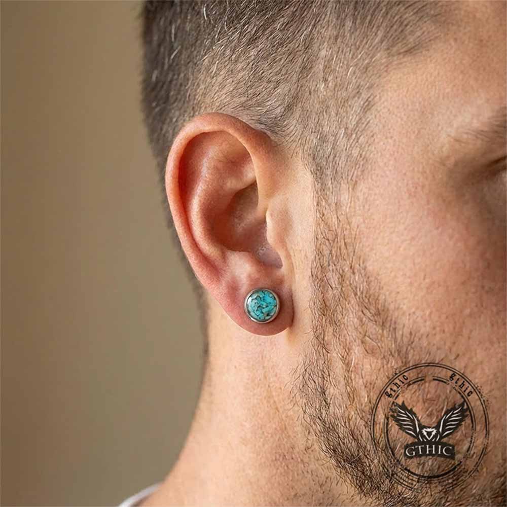 Simple Round Turquoise Stainless Steel Stud Earrings