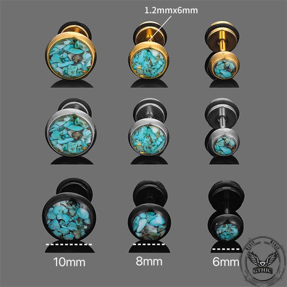 Simple Round Turquoise Stainless Steel Stud Earrings