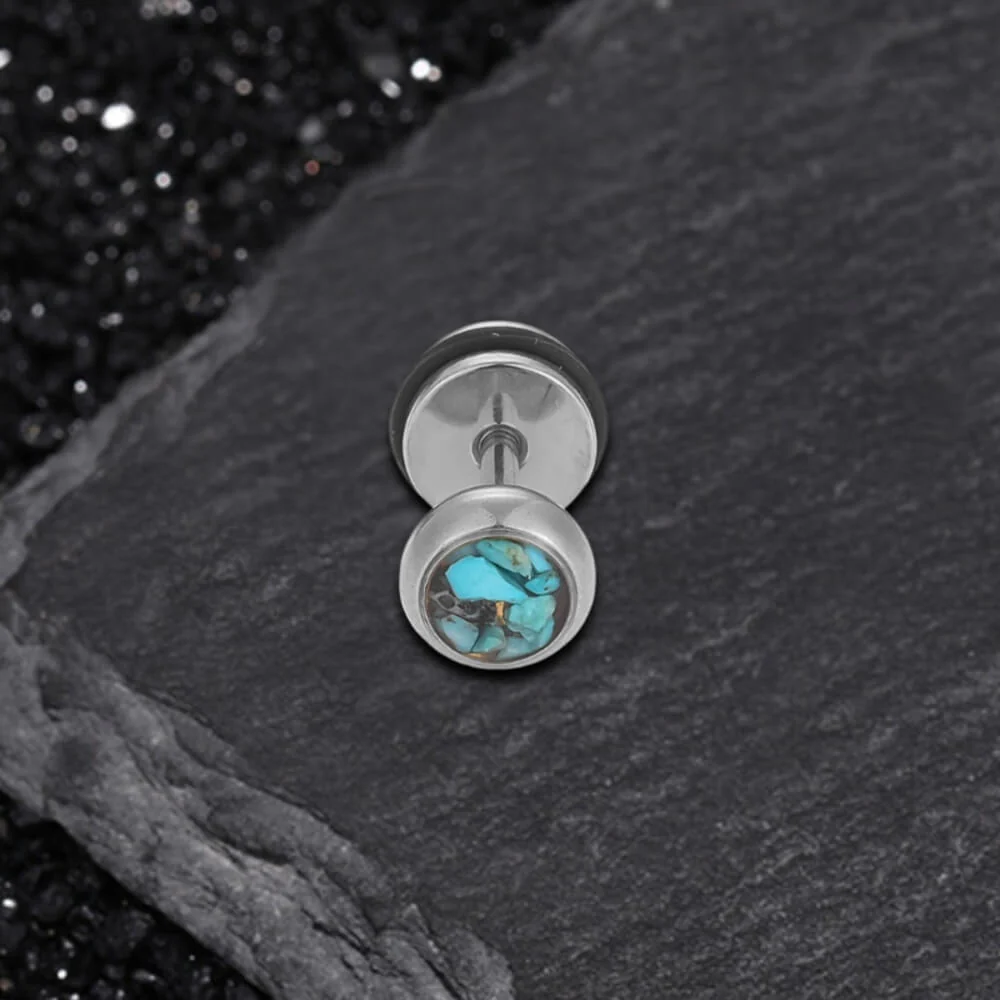 Simple Round Turquoise Stainless Steel Stud Earrings