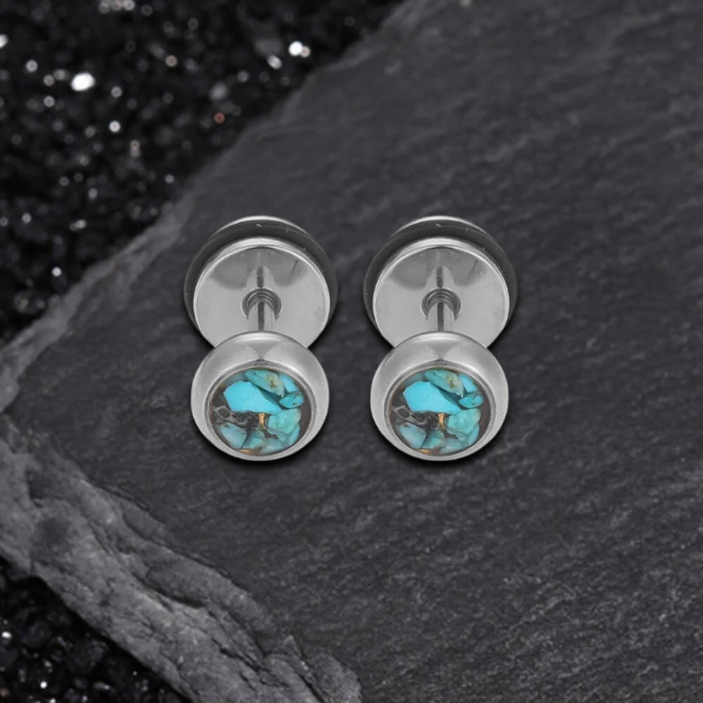 Simple Round Turquoise Stainless Steel Stud Earrings