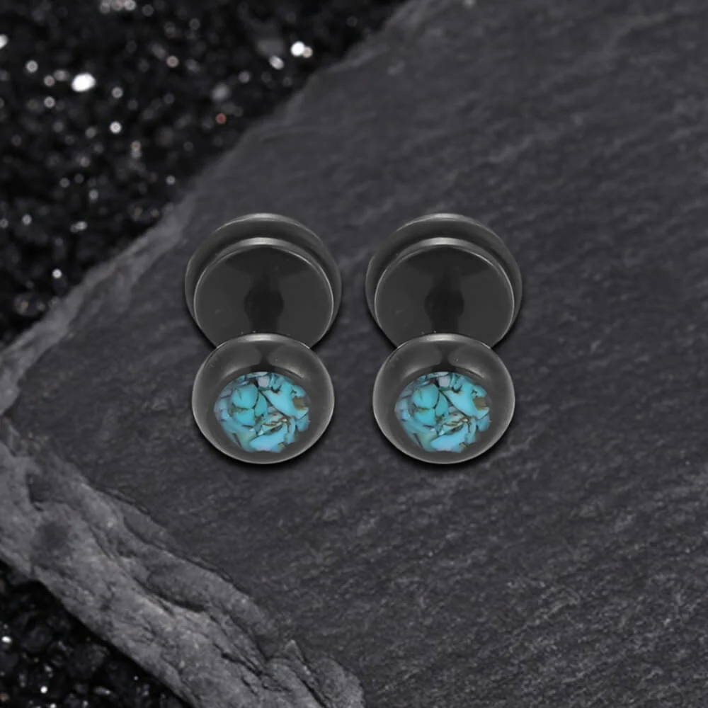 Simple Round Turquoise Stainless Steel Stud Earrings
