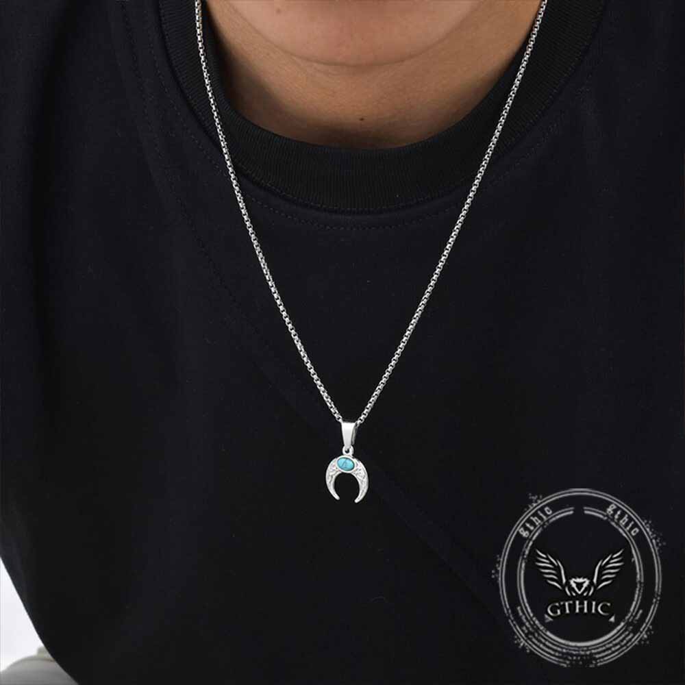Fashion Turquoise Moon Stainless Steel Pendant