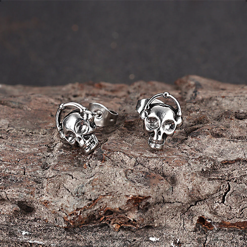 Punk Headphones Skull Stainless Steel Stud Earrings