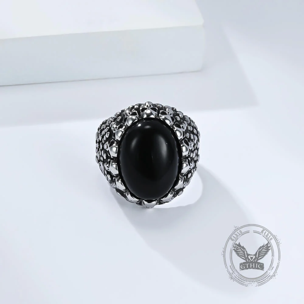 Punk Dense Skull Tiger Eye Stone Stainless Steel Ring