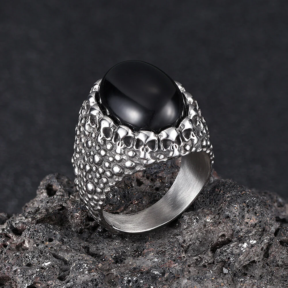 Punk Dense Skull Tiger Eye Stone Stainless Steel Ring