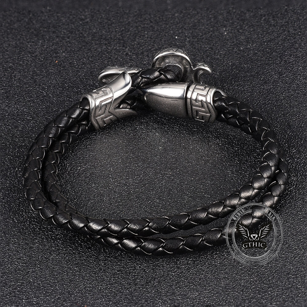 Punk Snake-Shaped Double-Layered Woven Leather Bracelet