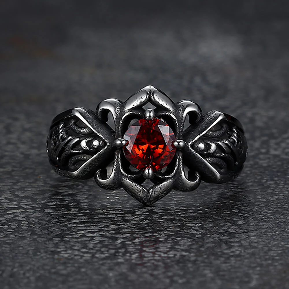 Vintage Patterned Openwork Gem Stainless Steel Ring