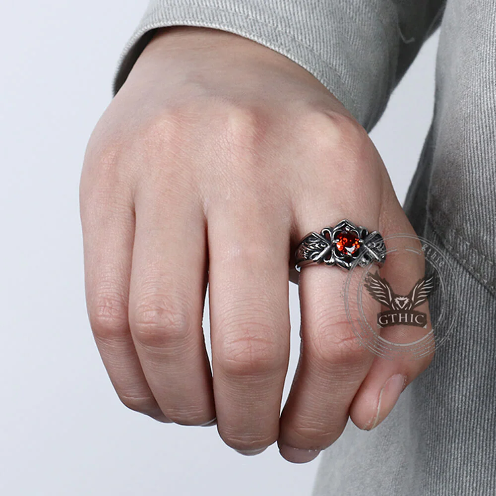 Vintage Patterned Openwork Gem Stainless Steel Ring
