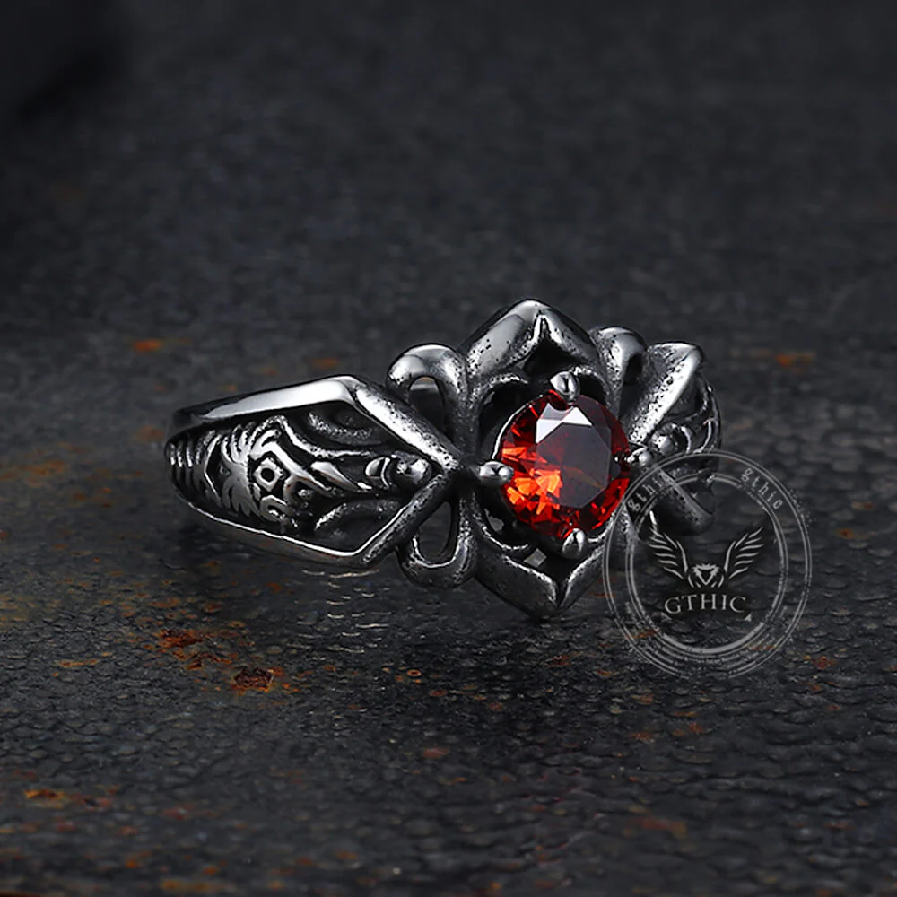 Vintage Patterned Openwork Gem Stainless Steel Ring