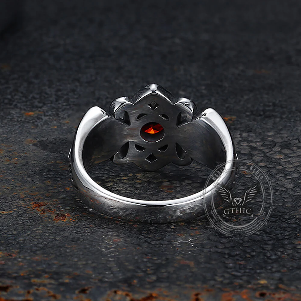 Vintage Patterned Openwork Gem Stainless Steel Ring