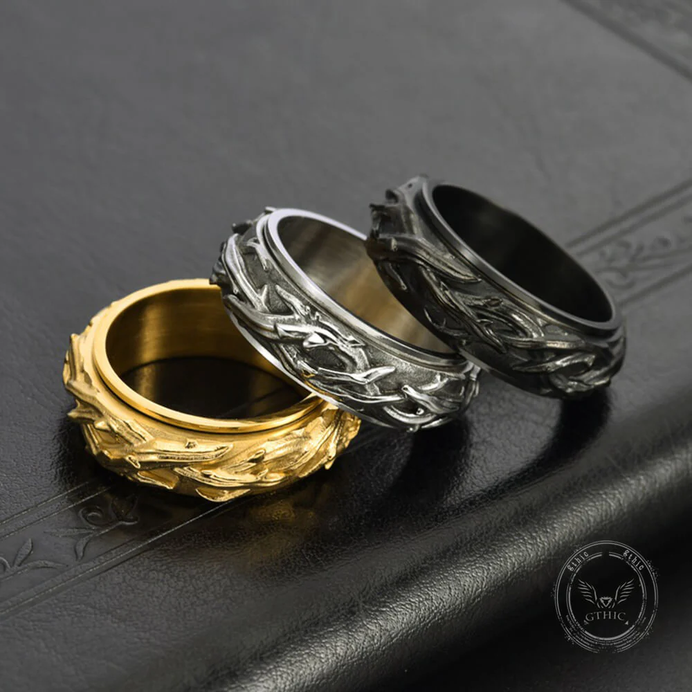 Vintage Thorn Vine Stainless Steel Spinner Ring